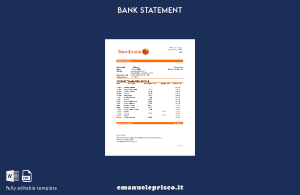 modello Excel di estratto conto bancario Lettonia Swedbank in stile verificato